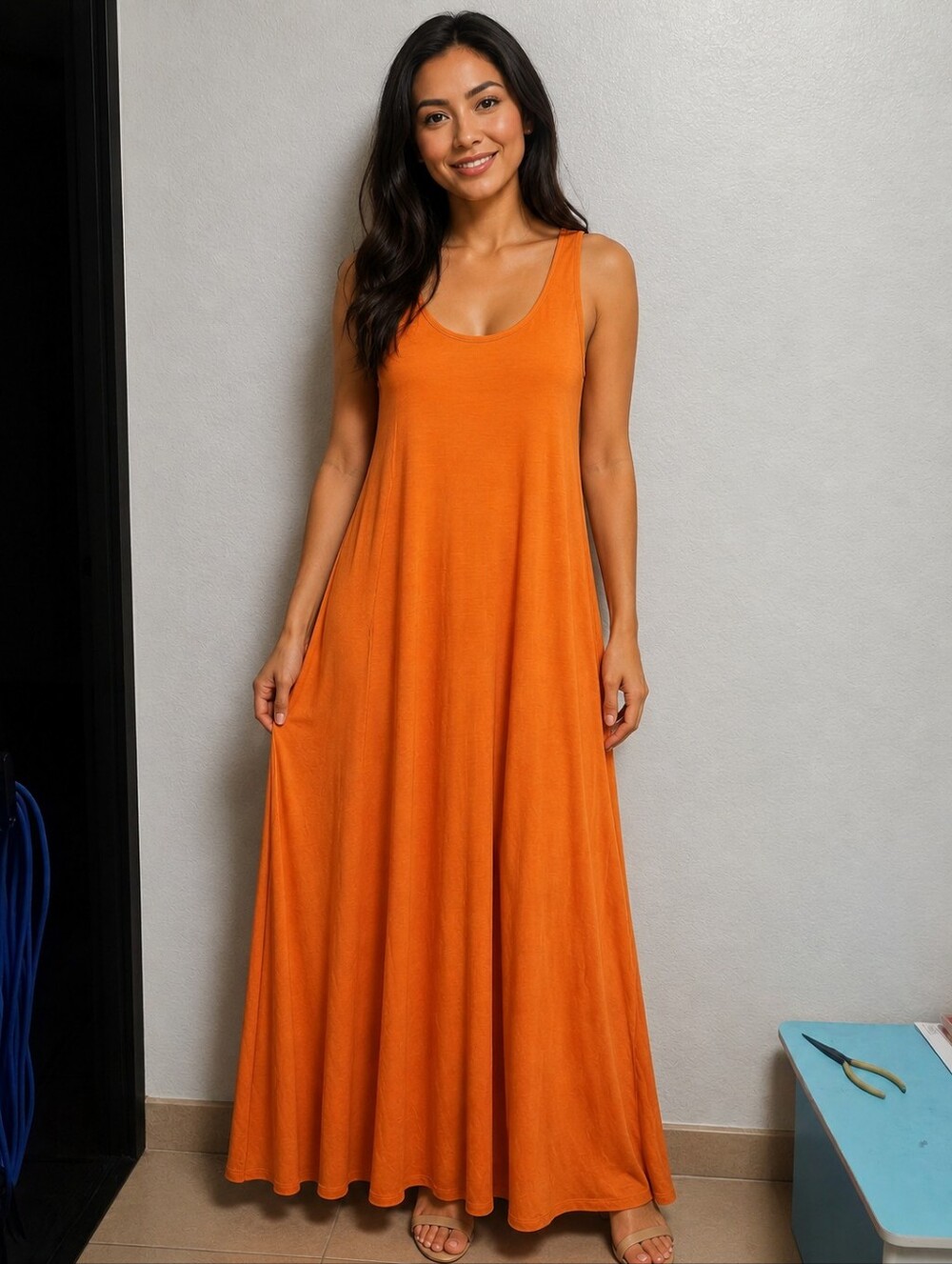 Chris & Carol Burnt Orange Sleeveless Maxi Dress